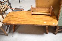 A rustic stained coffee table, approx. 110 x 45cm and a small book trough