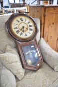 A mahogany cased American Regulator wall clock (no glass to dial) labelled for Ansonia , New York,