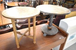 Two occasional tables including brass inlaid with folding simulated bamboo stand