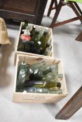 Two wooden wine crates , containing selection of vintage bottle, soda syphon etc