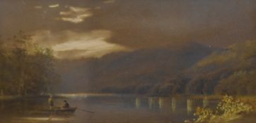 Two late 19th/early 20th century English school lake scene watercolours, one with cattle watering,