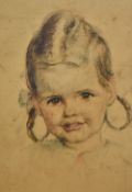 Artist unknown, colour print, 20th century, portrait of a child, within texture grey frame. 34cm x