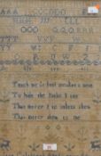 Two cross stitch samplers, religious theme, 19th century, one in frame and under glass, the other