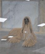 R,M Tomlinson (British 20th century) chalks, recumbent Afghan Hound, signed lower left, within a