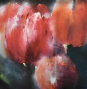After Greetje Feenstra (Dutch b.1951) vibrant colour print, tulips, within a modern white painted