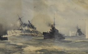 After Montague Dawson (British 1890-1973) colour print 'The Sinking of the Blucher', within an off