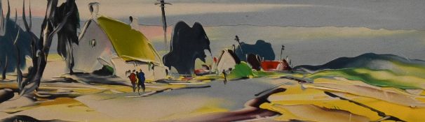 George Richard Deakins (British 1911-1982) expressive landscape with figures, signed lower left