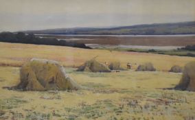 George M Thraves (British 19th/20th century) watercolour, coastal landscape with agricultural