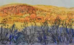 Tom Dearden (British 1942-2020) pen and watercolour on paper, 'Faraway to Latterbarrow Sunrise'