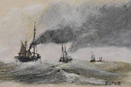 Artist unknown, acrylic on board depicting a stormy seascape, signed indistinctly lower right, in