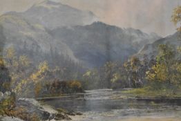 Artist unknown, colour print showing cattle in a riverside scene, within cream washline mount and