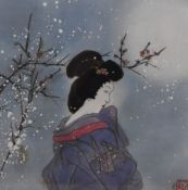 Jill Clay (British Contemporary) original fabric art work 'Sakura No Haqmete' in Ukiyo-e period