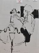 Liz Lark (British Contemporary) ink on paper, 'Sketch of Paul Tortelier, Cardiff, Spring 1990', in