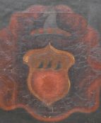 A 19th century oil on canvas armorial crest, consisting of a stags head surmount over a shield