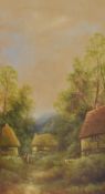 Artist unknown, watercolour depicting a typical English rural scene, presented in a gilt mount and a