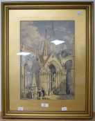 Circle/follower of Samuel Prout (British 1783-1850) watercolour, Lausanne Cathedral, unsigned,