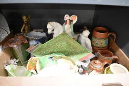 An art glass perfume bottle, a selection of Carton Ware bowls, jugs and trinket trays, a
