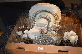 A Portmeirion 'Variations' dinner plate and 'Cottage Garden' vase, a large crystal rose bowl, six