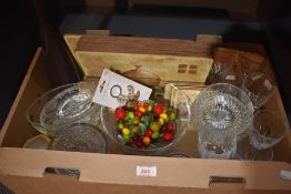 A selection of assorted glassware including desert bowls, glasses and tazza, twelve table mats and