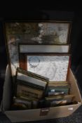 A carton of assorted pictures and prints including A Map of the Liberty of Furness in the County