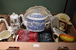 A Blue Room Collection by Spode 'Flower Vase' teapot, a Crown Staffordshire 'Hunting Scene' coffee