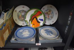 A selection of assorted display plates including seven Jasper ware commemorative plates, two Royal