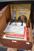 A vintage suitcase containing a selection of royal memorabilia.