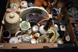 Two cartons of assorted items including a large Rumtopf storage jar, a large Portmeirion 'Pomona'
