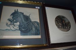 After W.J.Shayer (British) coloured print, Here Come The Hounds, framed and glazed, 38.5cm x 40.5cm,