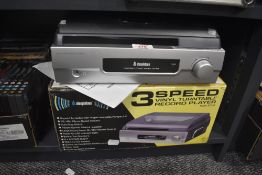 A 3 speed Steepletone vinyl turntable record player , model ST918,