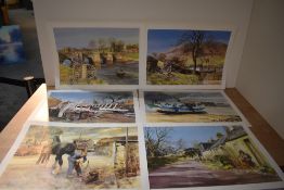 After Edwin Straker (British) watercolour print, Bridge Landscape, 44cm x 33cm, sold alongside other