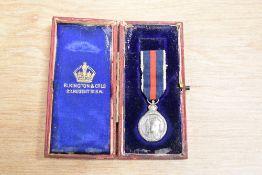 Miniature 1902 Edward VII Coronation Medal, silver, in box of issue, this somewhat damaged, together