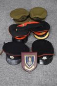Uniform caps comprising Royal Artillery, including one slouch-hat with bullion badge, Royal