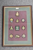 Regimental bullion badges nicely presented in Ray Carpenter Gallery frame 56cm x 40cm and comprising