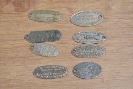 Eight numbered white metal 'return' key fobs, four being Scottish National Key Registry &