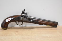 Flintlock pistol early 19th Century by Sutherlands, the barrel, lock and hammer maintaining most