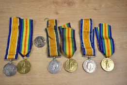 Three World War One British War Medal and Victory Medal pairs on original ribbons impressed to the