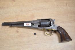Remington 1858 New Model Army .44 percussion revolver, patented by E. Remington & Sons in 1858.