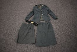 Women's Royal Army Corps grey uniform jacket made by Moss Bros with Officer's rank title, WRAC