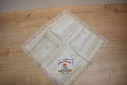World War One period Royal Artillery 'Regimental Sweethearts' table runner, embroidered lace and