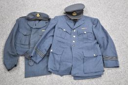 Two World War Two period Royal Air Force uniforms, both consisting of trousers and jacket with WW2
