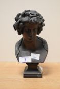 A cast patinated bronze bust of an ancient Greek / Roman man, h19cm