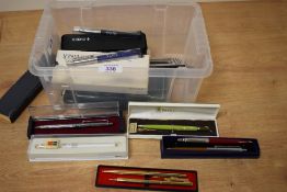 A box of predominately Parker and Papermate ballpoint pens some boxed