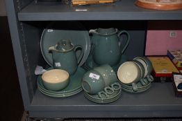 A group of Denby stoneware green glazed coffee wares, to include six cups, six saucers, six side