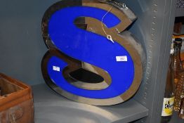 A large chrome and plastic letter 'S' advertising sign, h37cm