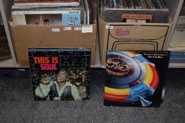Two boxes of records, to include This is Soul, Bob Marley and the Wailers, South Pacific, Charlie
