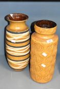 Two large West German ceramic vases decorated with geometric patterns, largest h41cm