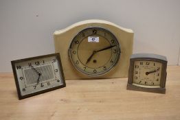 A group of three mid-20th century mantel/desk clocks, the smallest marked WestClox sleep-meter