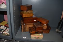 A 19th century geometrically inlaid jewellery box 12cm x 28cm sold along with eight other decorative