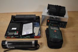 A group lot of equipment comprising of a Leica Rangemaster CRF 900/1200 testing and measuring kit,